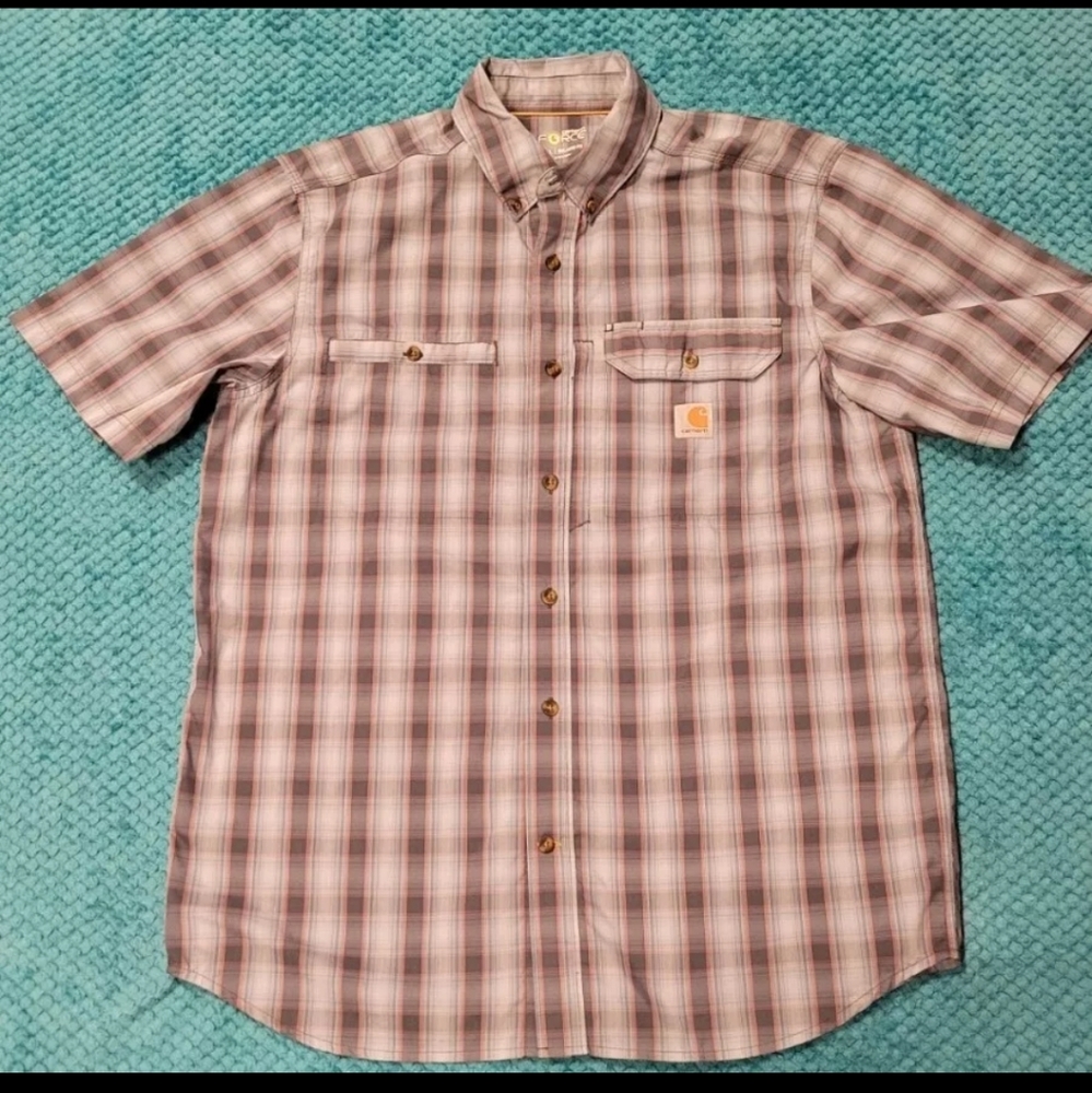 Carhartt Mens Large Gray Plaid Button Down Force Relaxed Fit Ex Condition.
